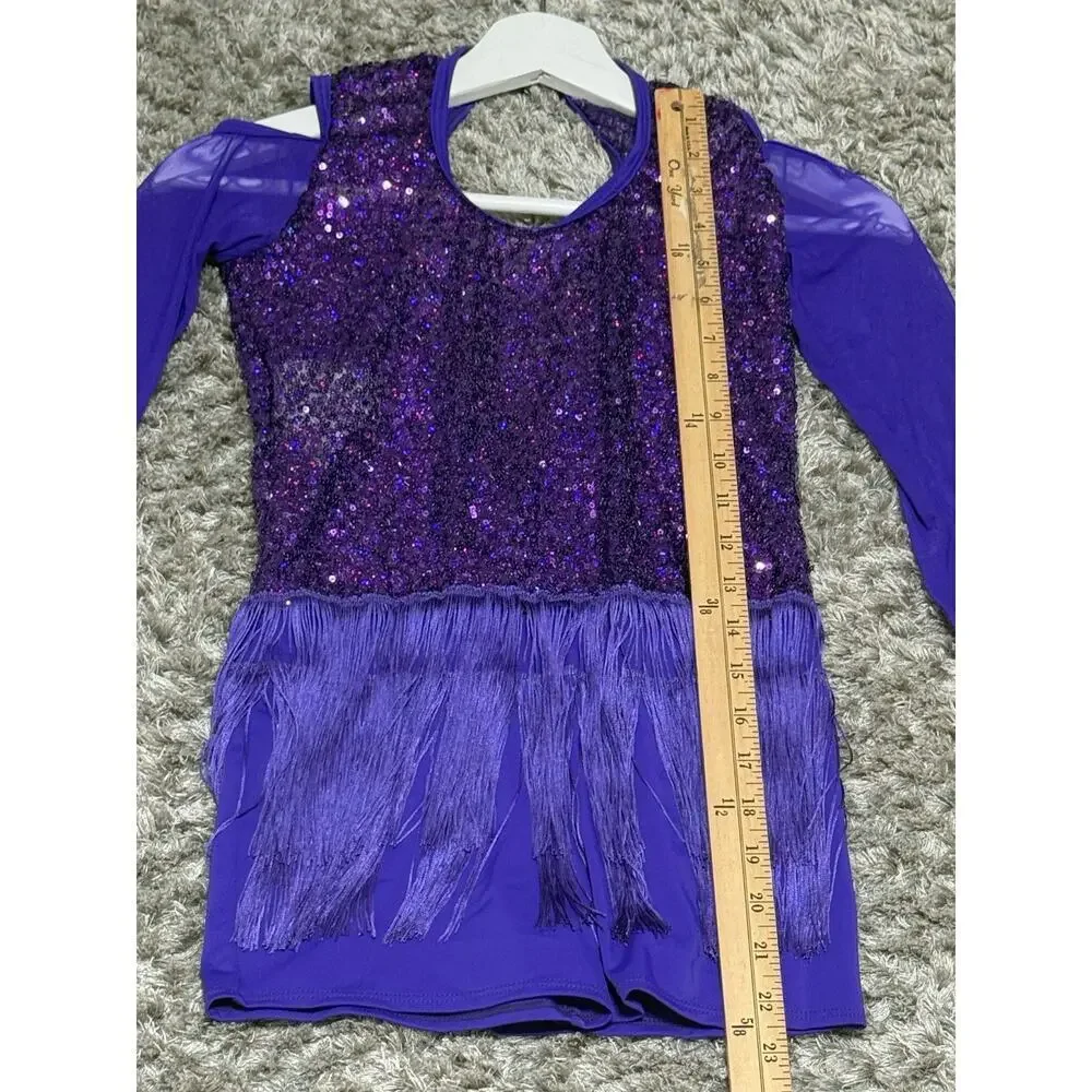 Revolution Dance Costume Large Child Purple Recital Jazz with Sequins & Fringe